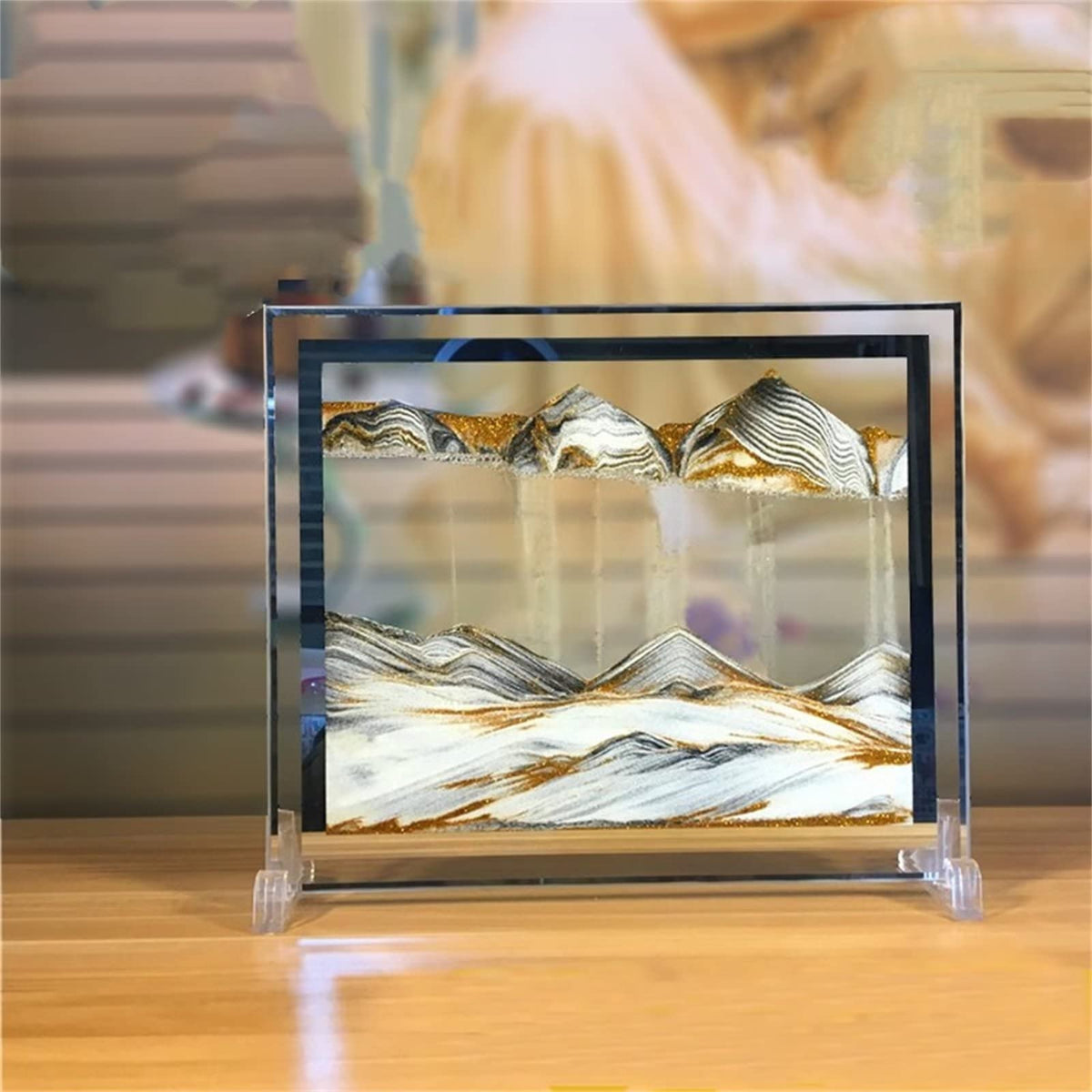 LCDOCLAK moving sand art front view enhances tranquil desk decoration