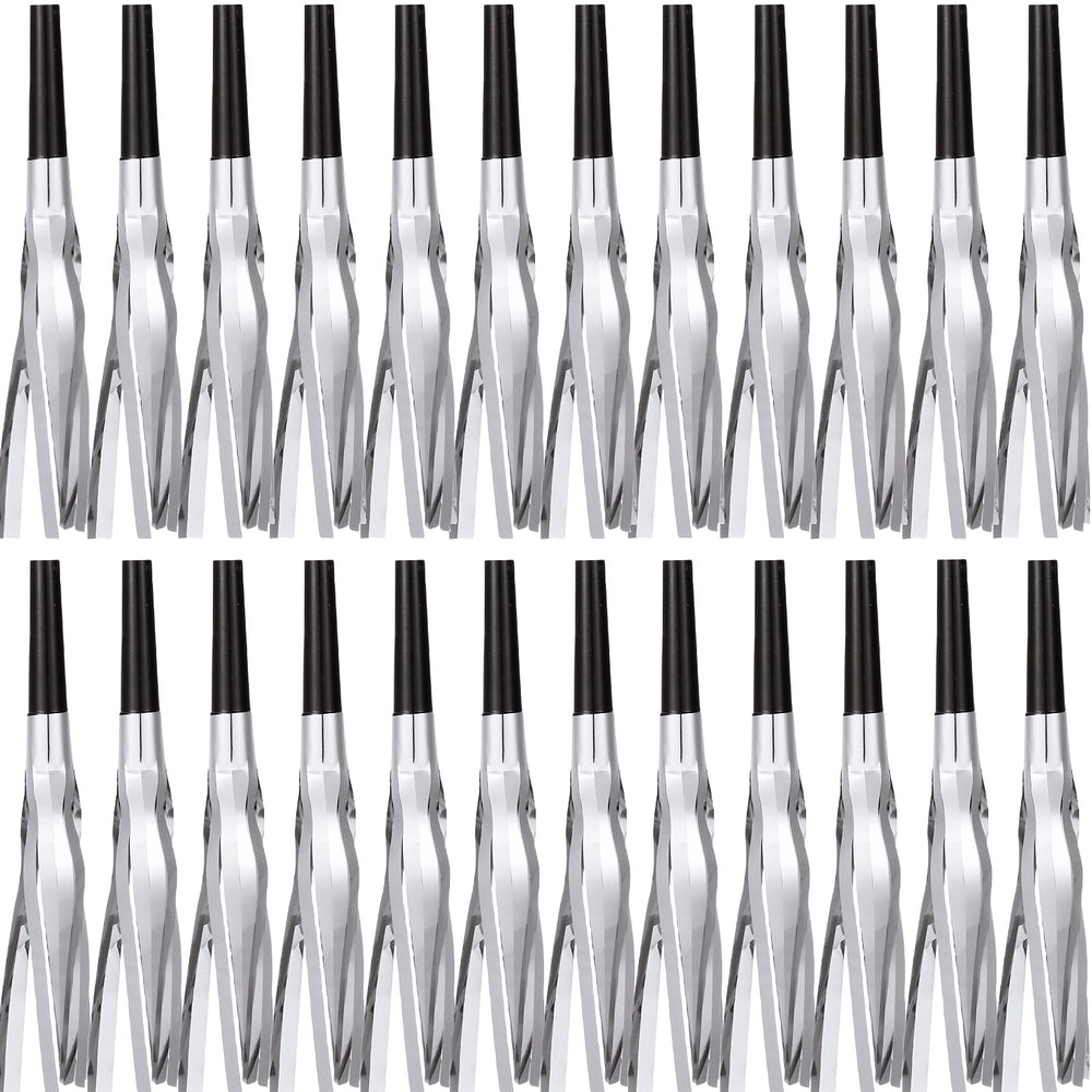 LCPQMZGH silver glitter fringed noise makers horns close-up, durable party favors for celebrations.