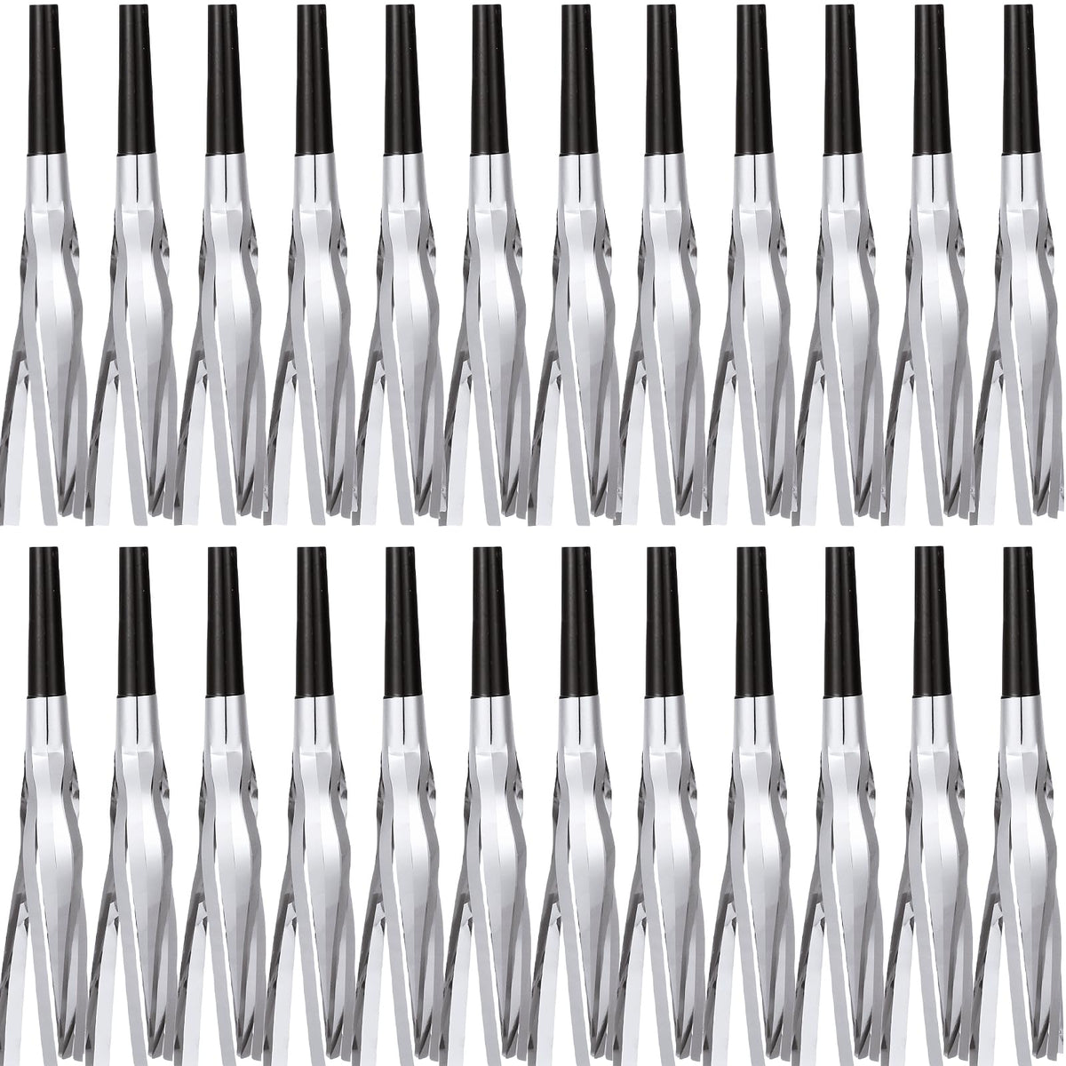 LCPQMZGH silver glitter fringed noise makers horns close-up, durable party favors for celebrations.