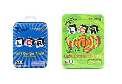 LCR Original in blue tin dice game for fast-paced family fun