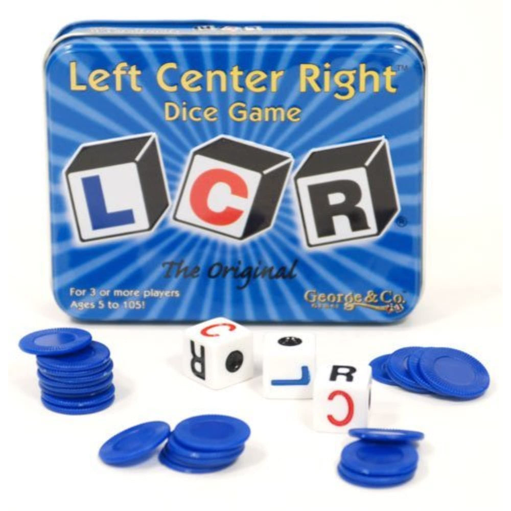 LCR Left Center Right dice and pieces displayed for quick play.