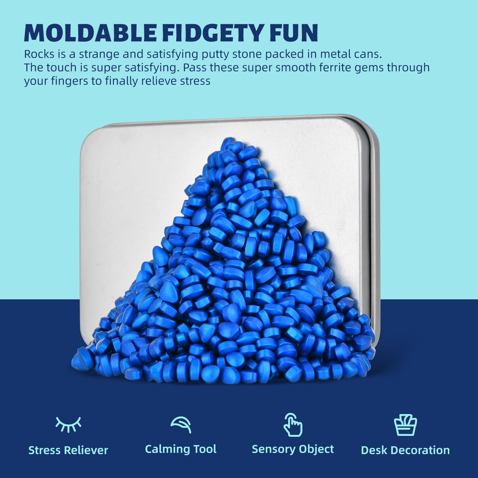 LCVUUK Magnetic Putty Rocks blue pebbles forming a structure on desk
