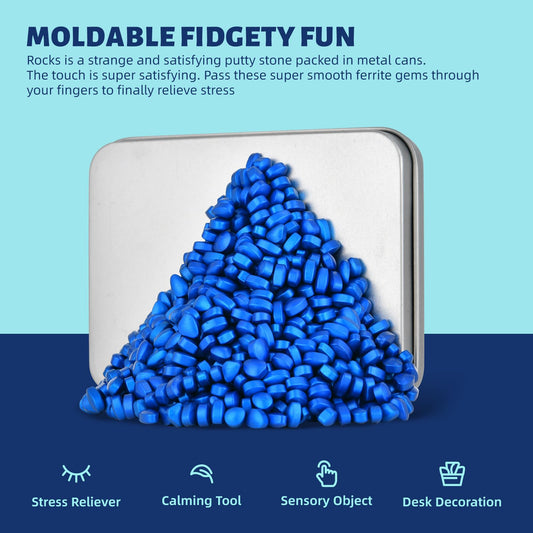 LCVUUK Magnetic Putty Rocks blue pebbles forming a structure on desk