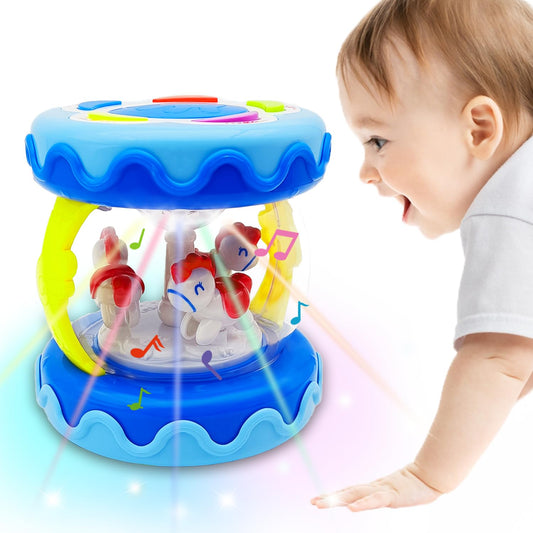LDRYWW hand drum carousel blue, engaging visual play and music for babies.