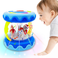 LDRYWW hand drum carousel blue, engaging visual play and music for babies.