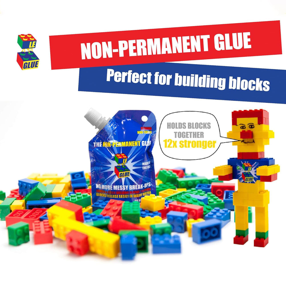 Le Glue holds bricks firmly, yet allows easy detachment when rebuilding.