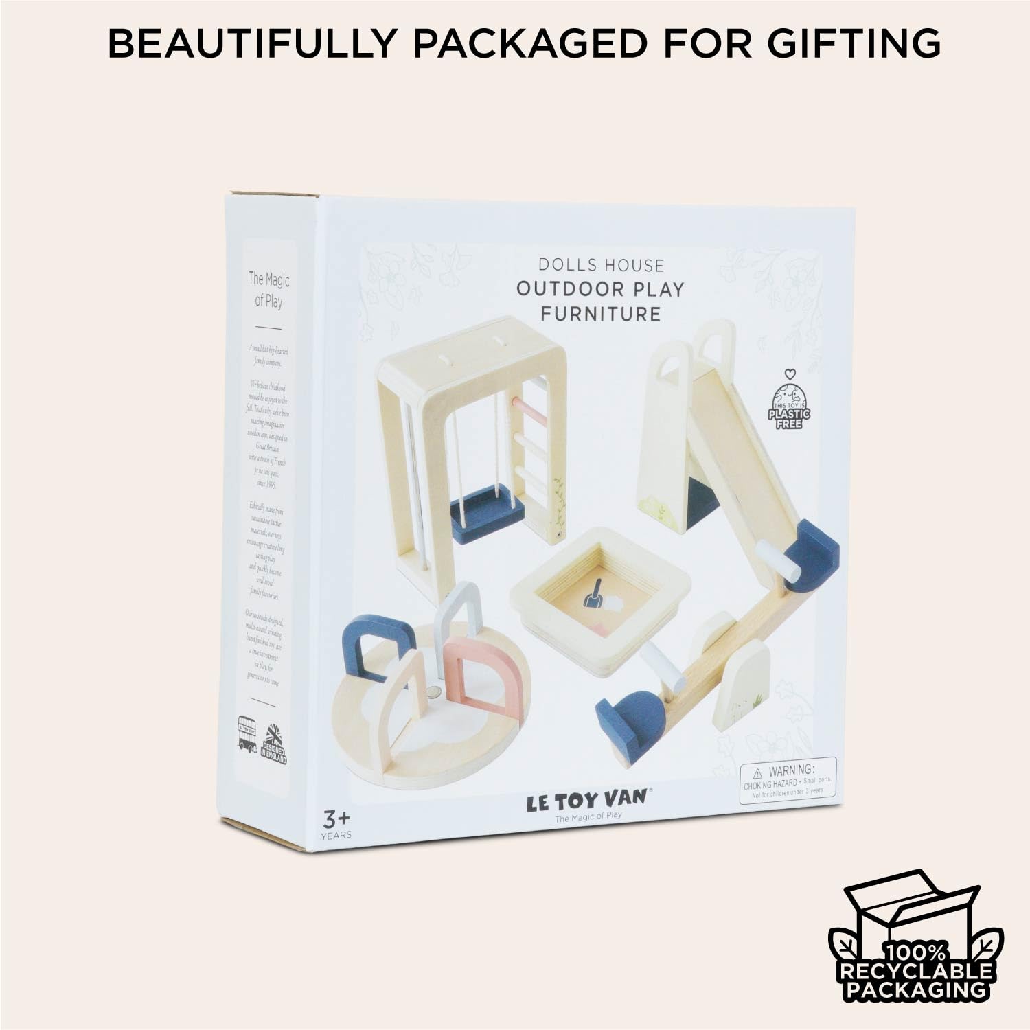 Le Toy Van swing completes the set for gentle, rhythmic play indoors or outdoors