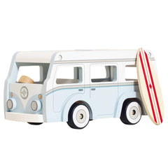Le Toy Van holiday campervan with surfboard for imaginative beach play
