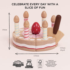 Le Toy Van Honeybake cake cutter for neat pretend slicing.