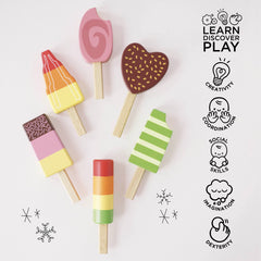 Le Toy Van Honeybake wooden base for ice lollies supports neat storage and tidy play.