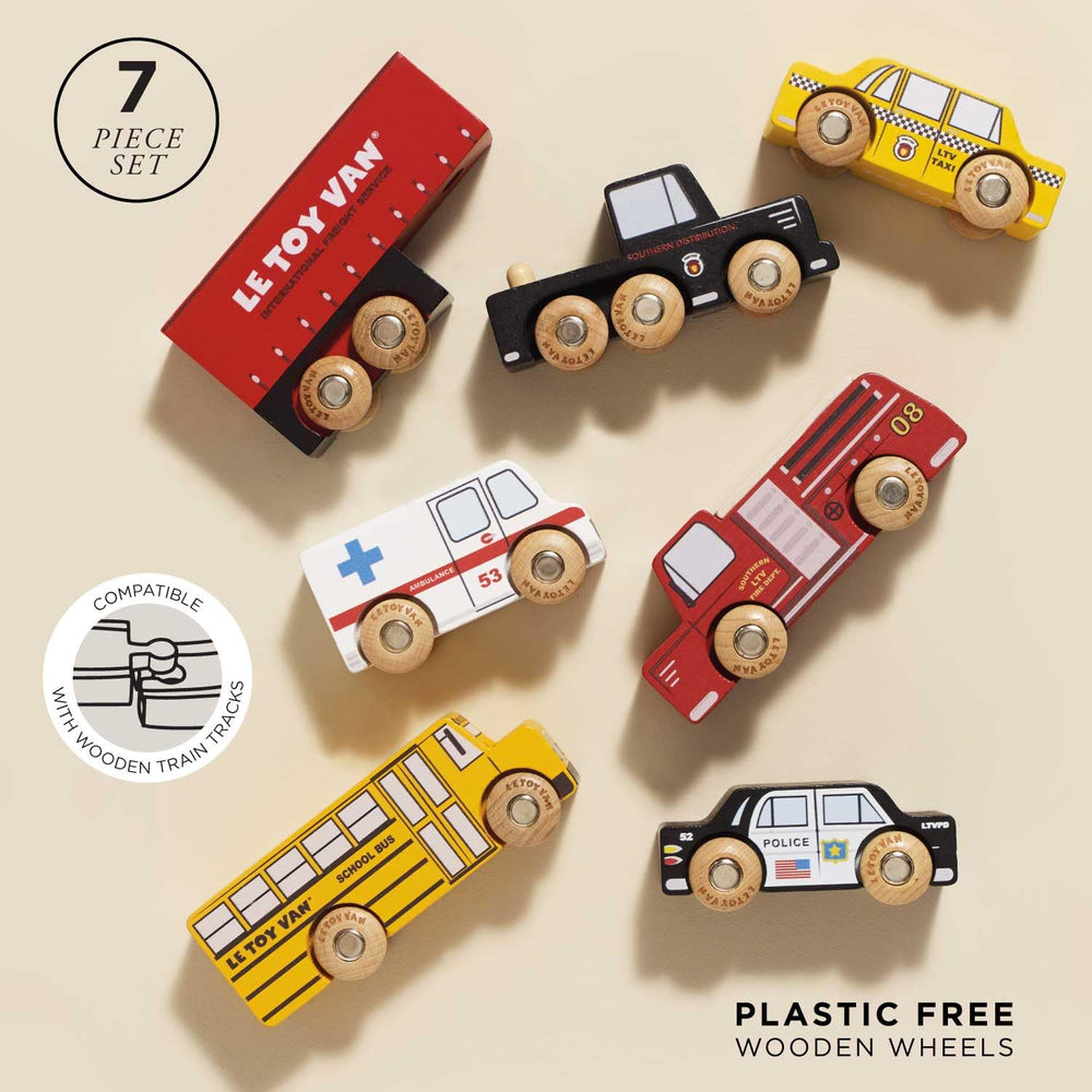 Le Toy Van New York car set articulated truck powering bustling city scenes