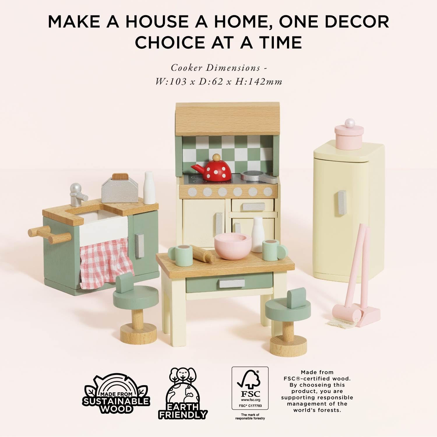 Le Toy Van Rosebud Kitchen dresser adds texture and storage detail