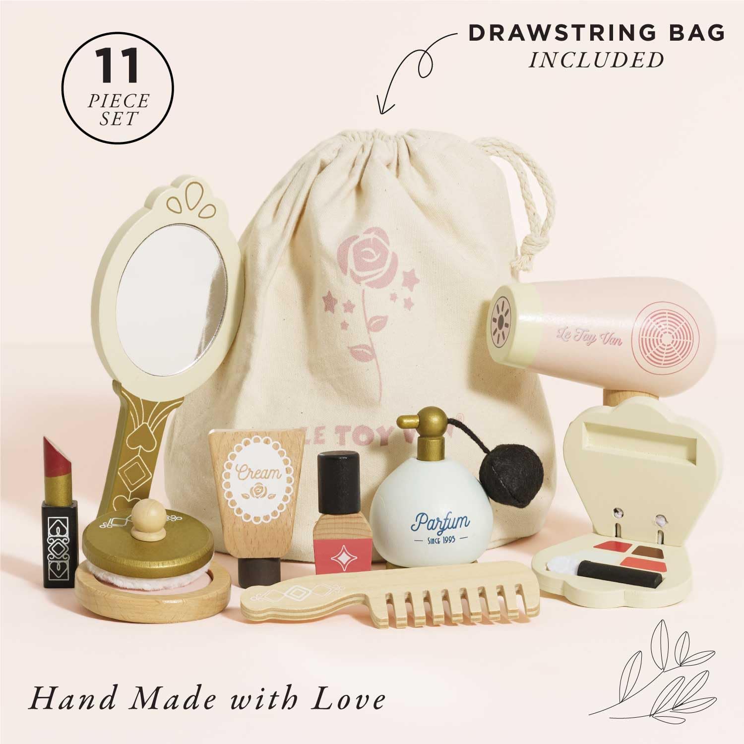 Le Toy Van cosmetics collection with pretend items for storytelling and role play.