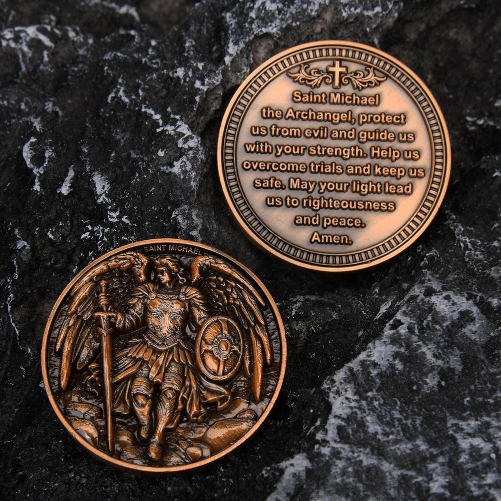 Leabet Saint Michael coin size-1-57-in emphasizes compact keepsake for daily carry.