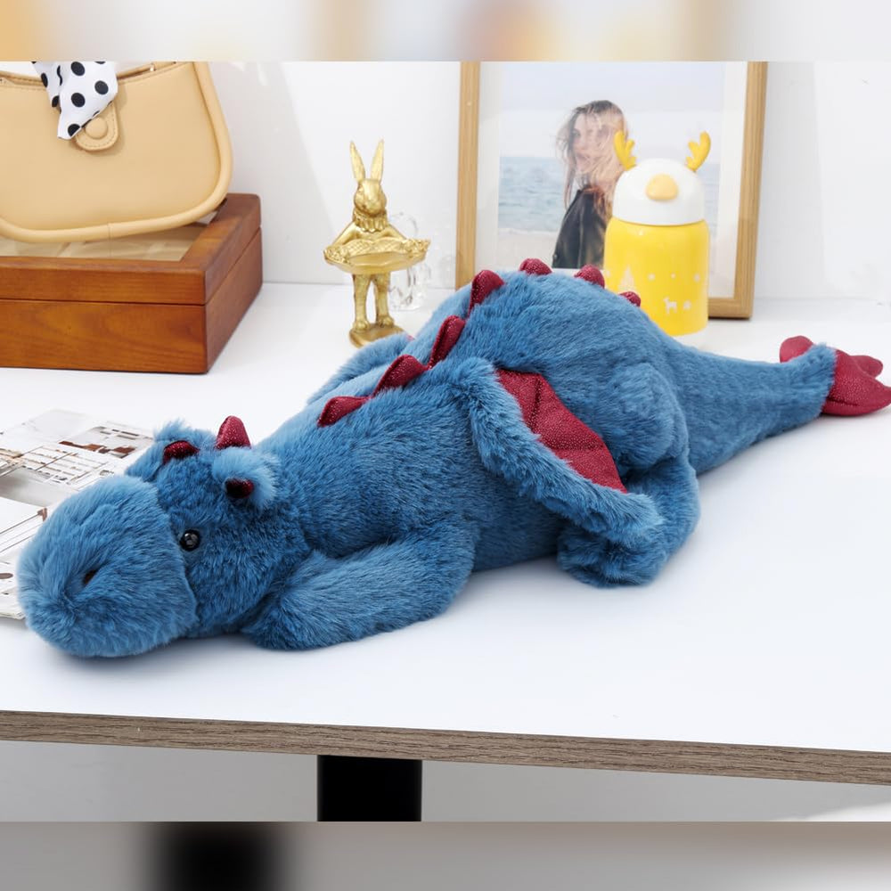 Leahaoe weighted dragon plush 27.5-inch blue for calming snuggles and sensory relief.