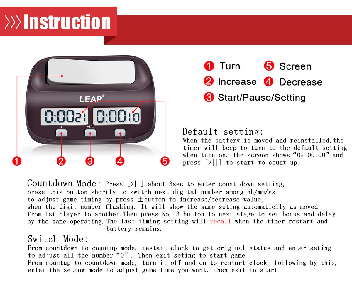 LEAP Chess Clock alarm function provides audible reminders for pressure-free moves