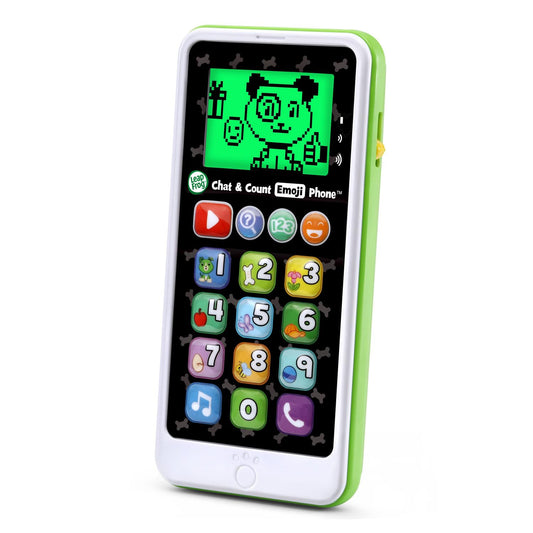 LeapFrog Chat and Count Emoji Phone Green front view for pretend calls and counting play.