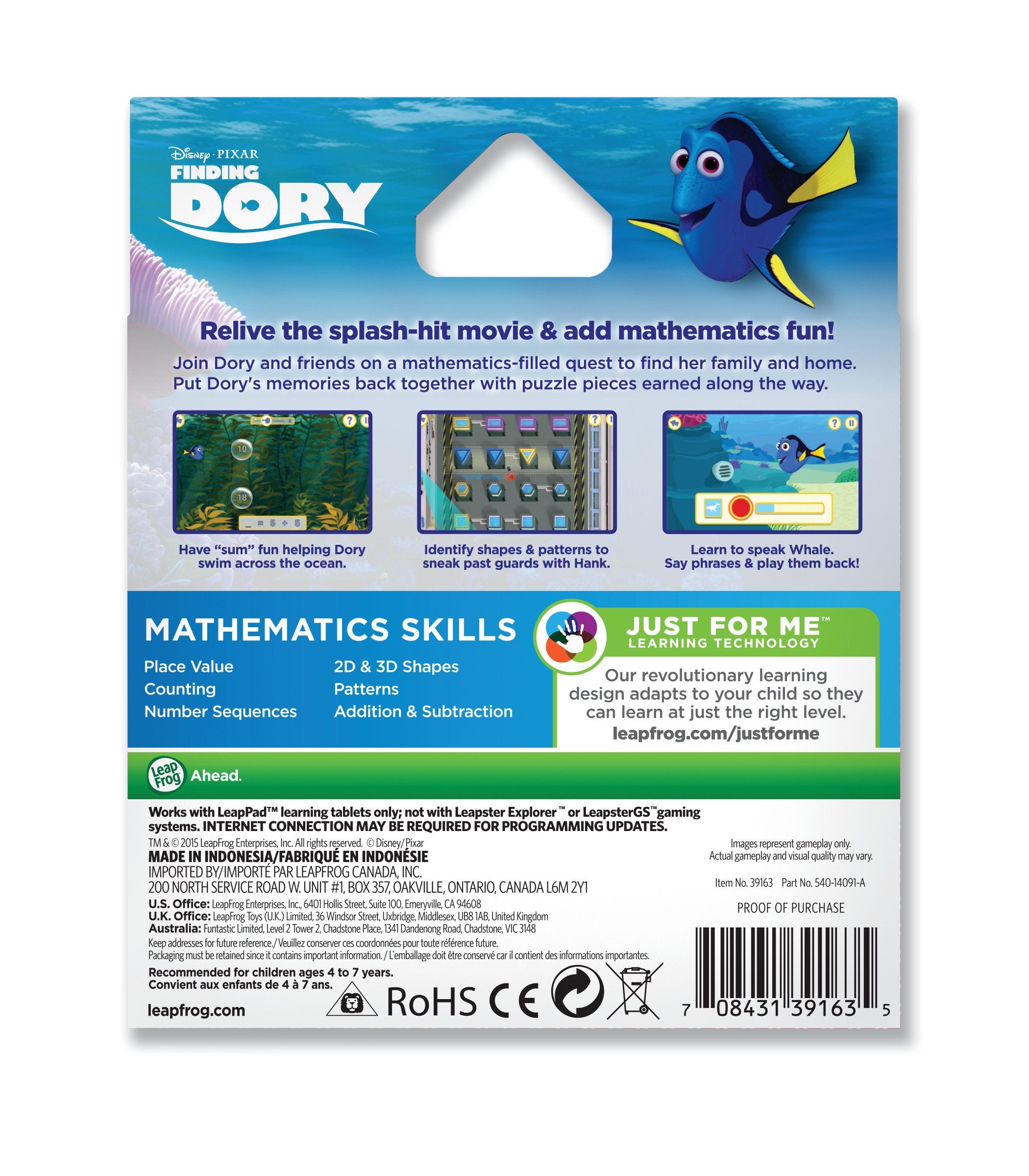 LeapFrog Finding Dory patterns and colors reinforce sequences