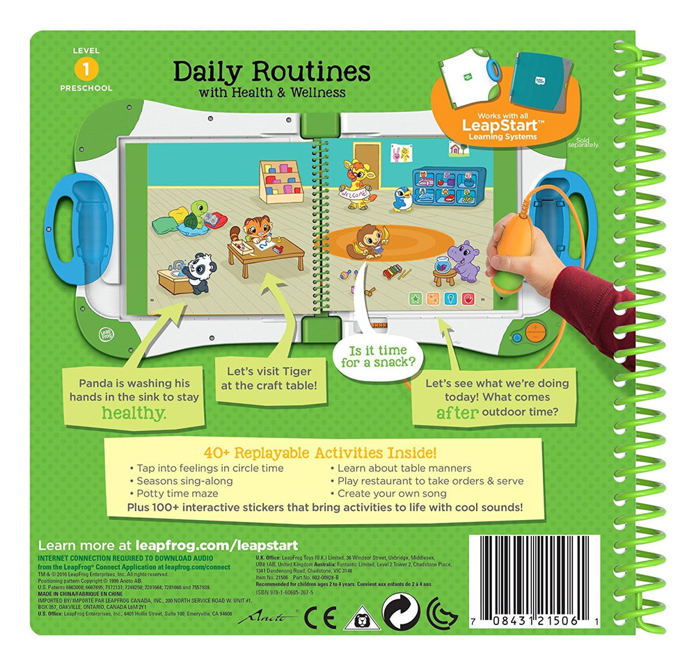 Child using LeapStart book to explore activities and prompts for hands-on learning.