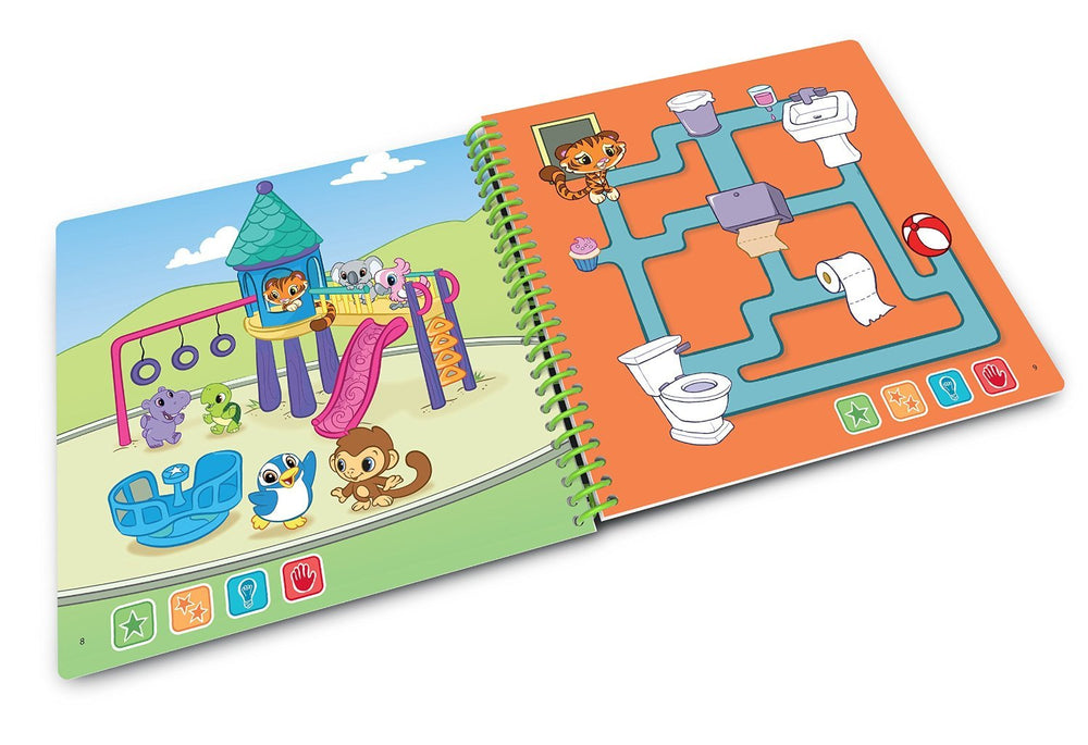 Closeup of interactive stickers from LeapStart book enabling immersive learning.