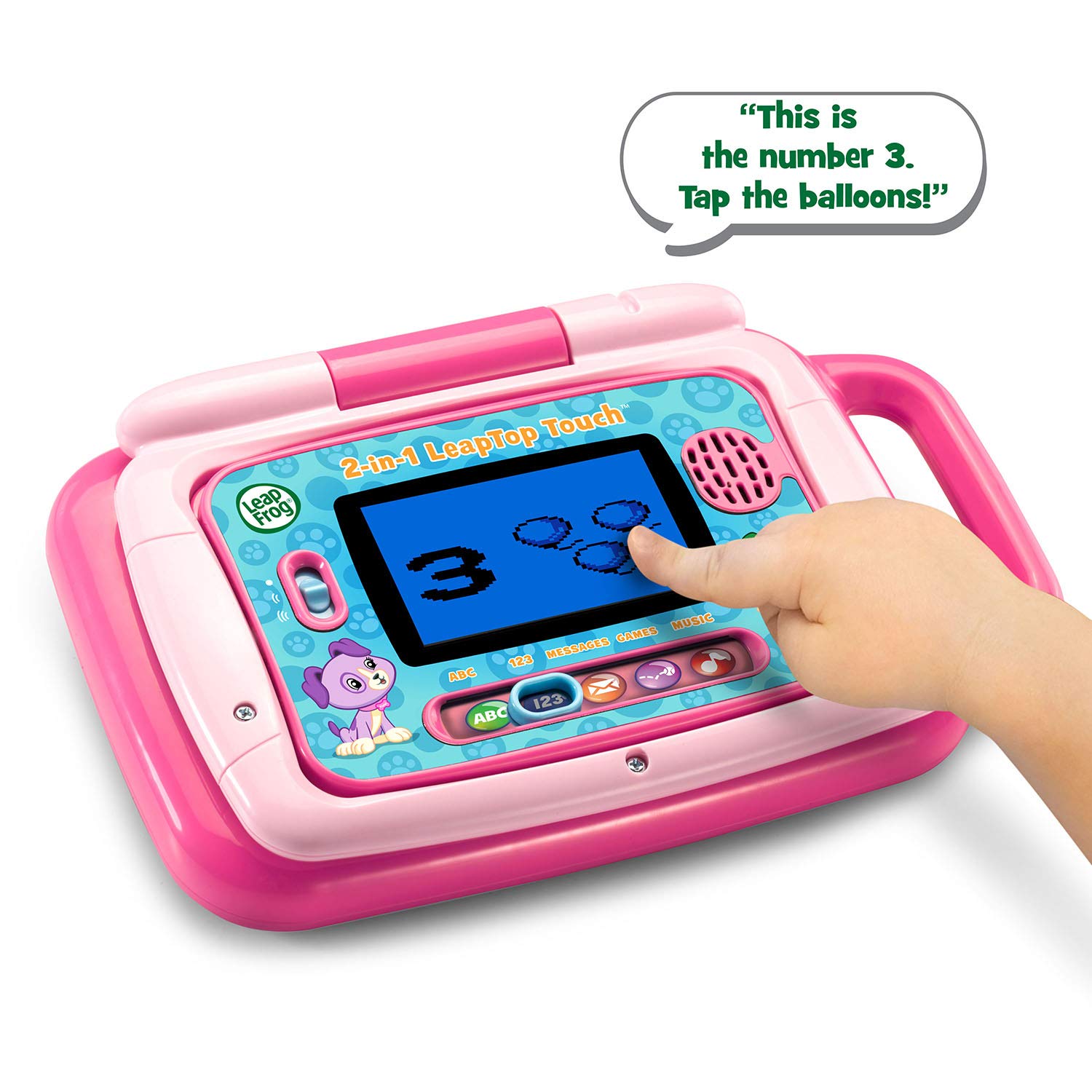 LeapFrog LeapTop Touch Pink teaches letters and numbers with kid-friendly keyboard