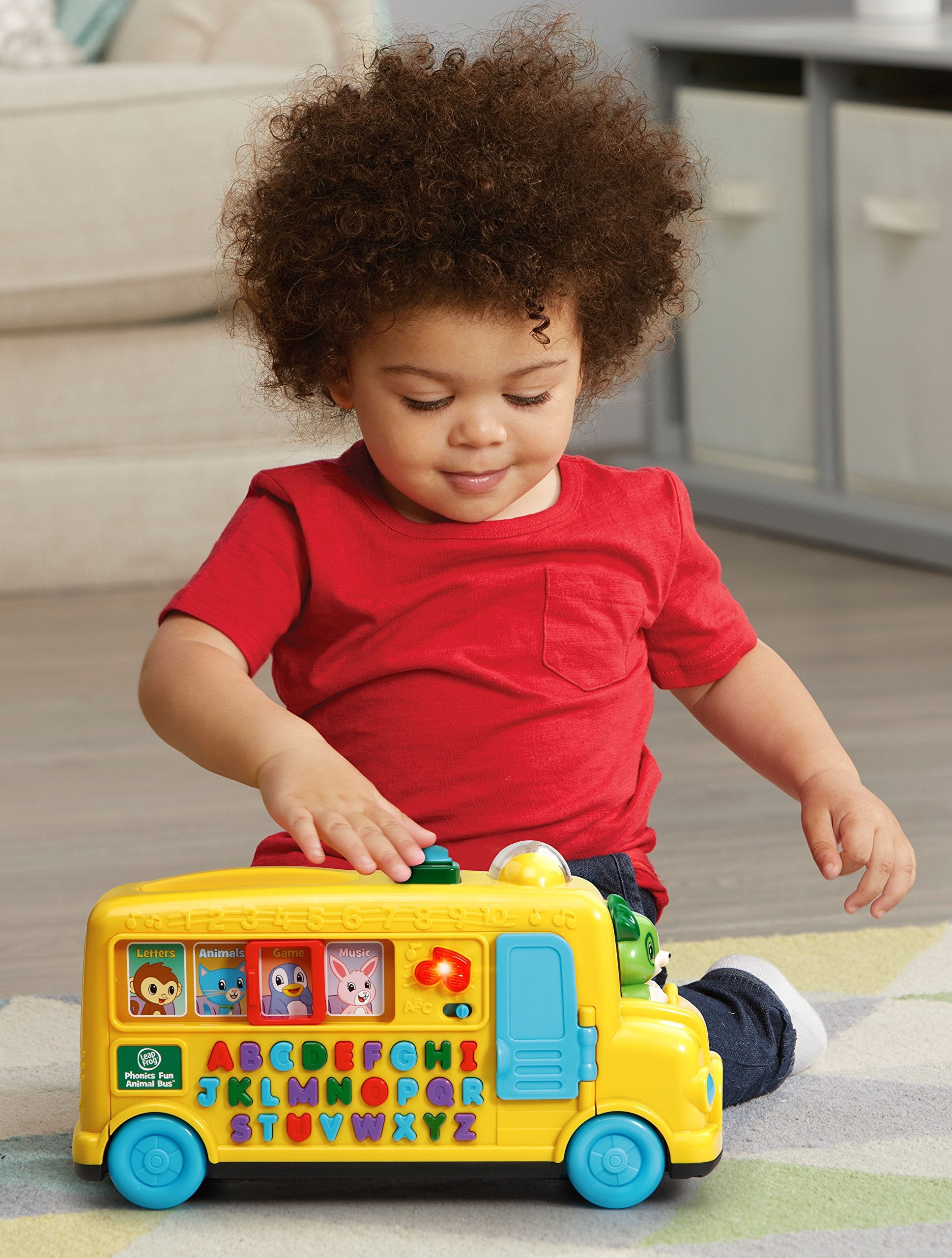 Letter names and sounds interactive screen on LeapFrog Phonics Fun Animal Bus