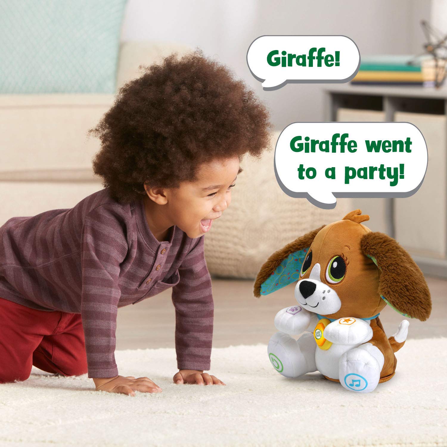 LeapFrog Speak and Learn Puppy light-up collar highlights interactive cues during learning.