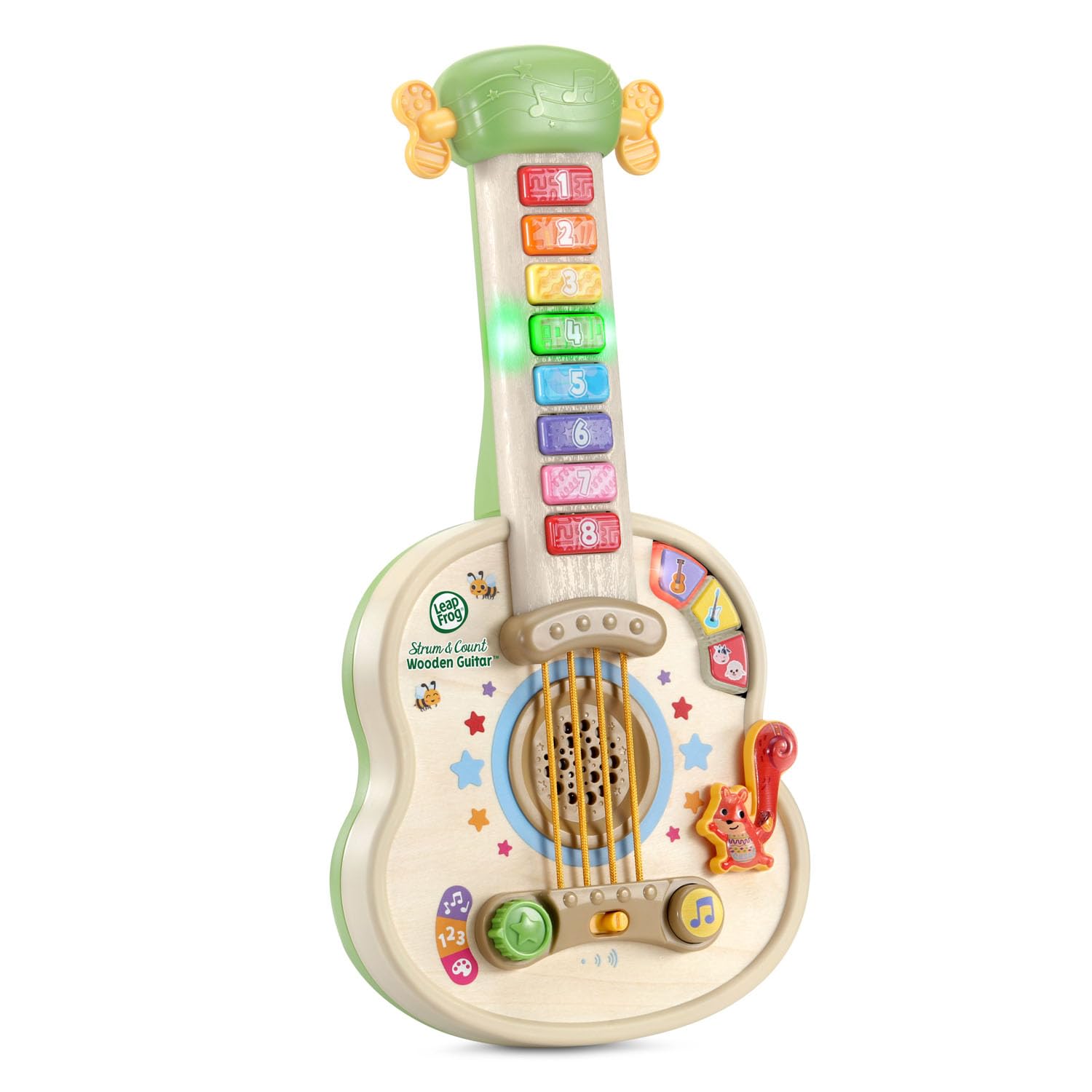 LeapFrog Strum and Count guitar strings ready for strumming and song creation