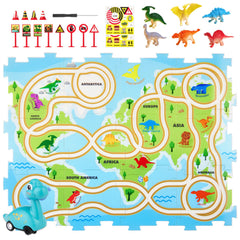 Leapio Puzzle Racer base map showing dinosaur regions for geography-inspired play.