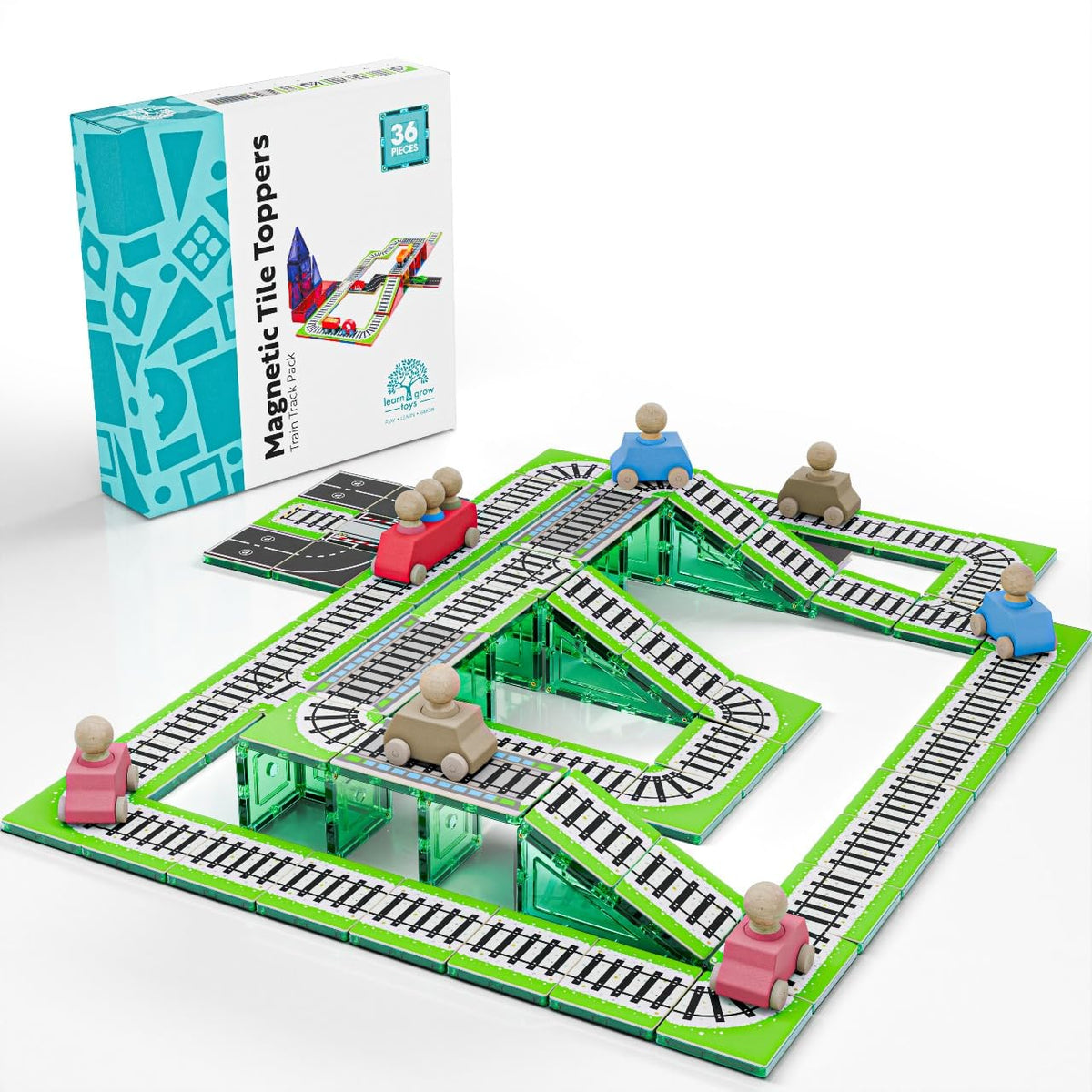 Learn & Grow magnetic tiles train track overview supports creative STEM play.