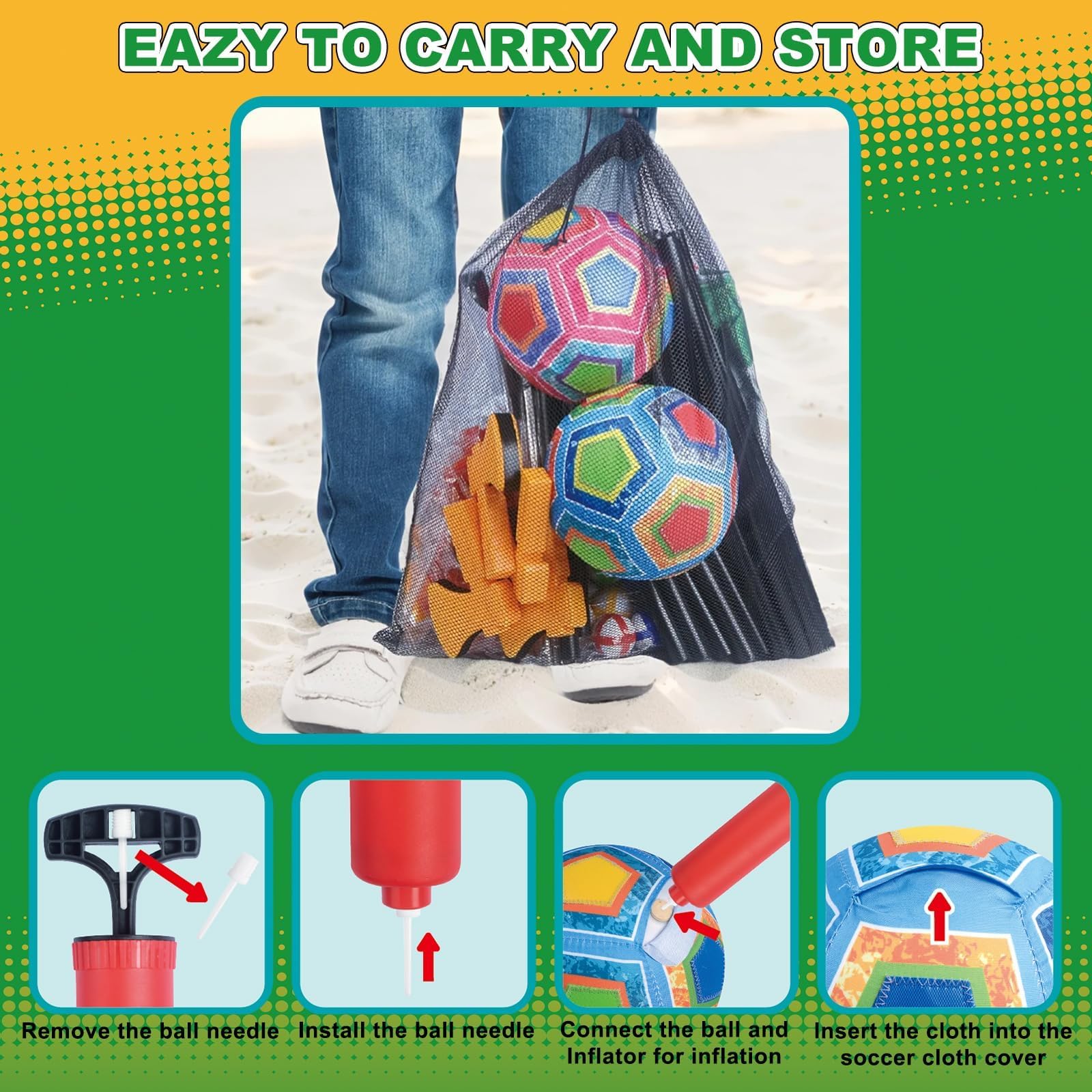 Learn2M golf set displayed at park or beach for portable family entertainment