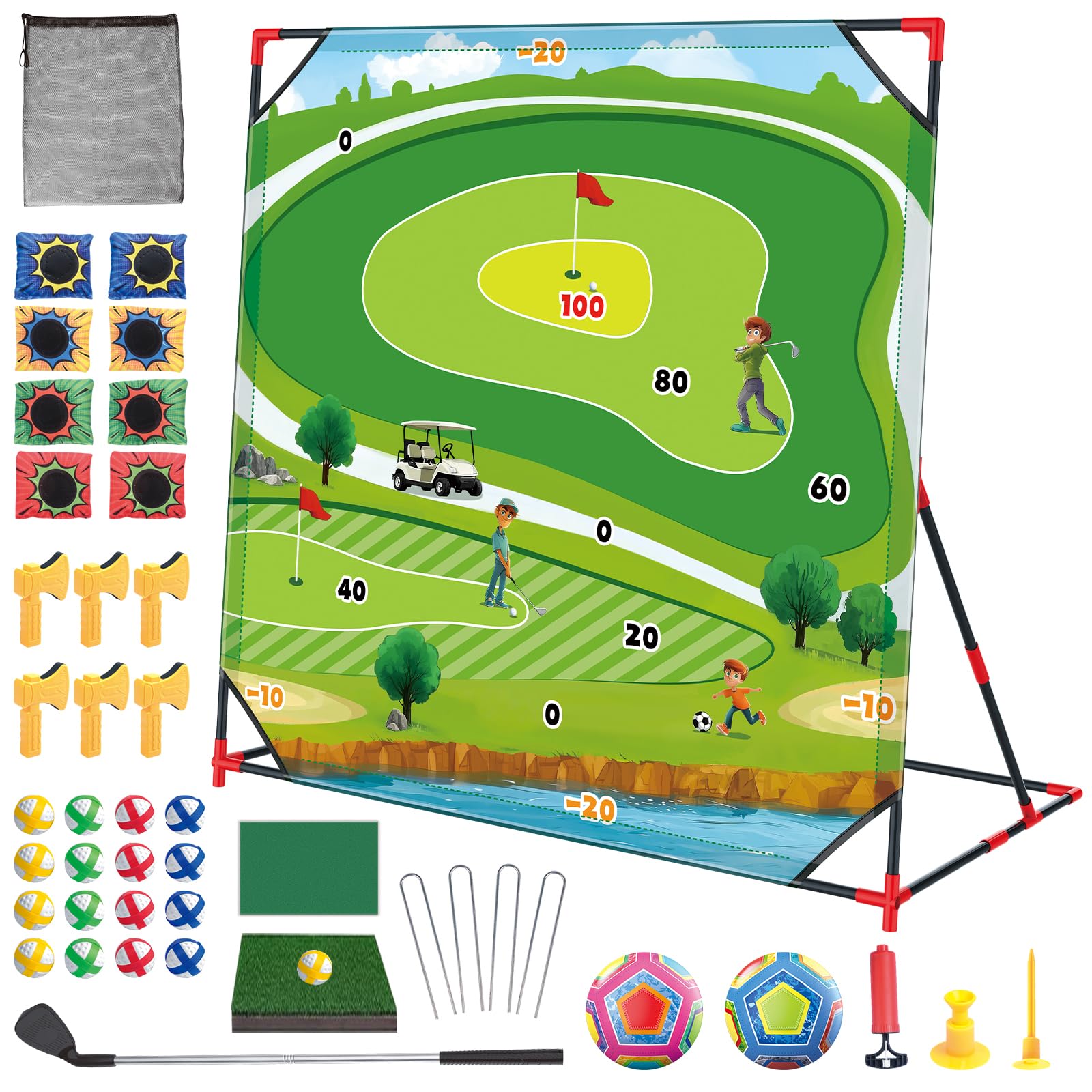 Learn2M Golf Game Set packaging shows the complete outdoor kit for easy fun