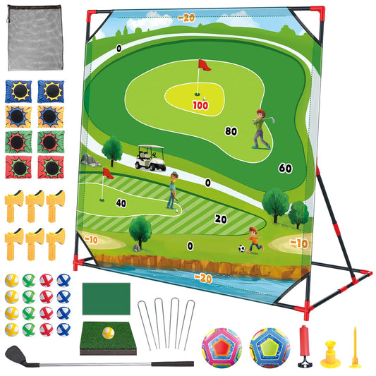 Learn2M Golf Game Set packaging shows the complete outdoor kit for easy fun