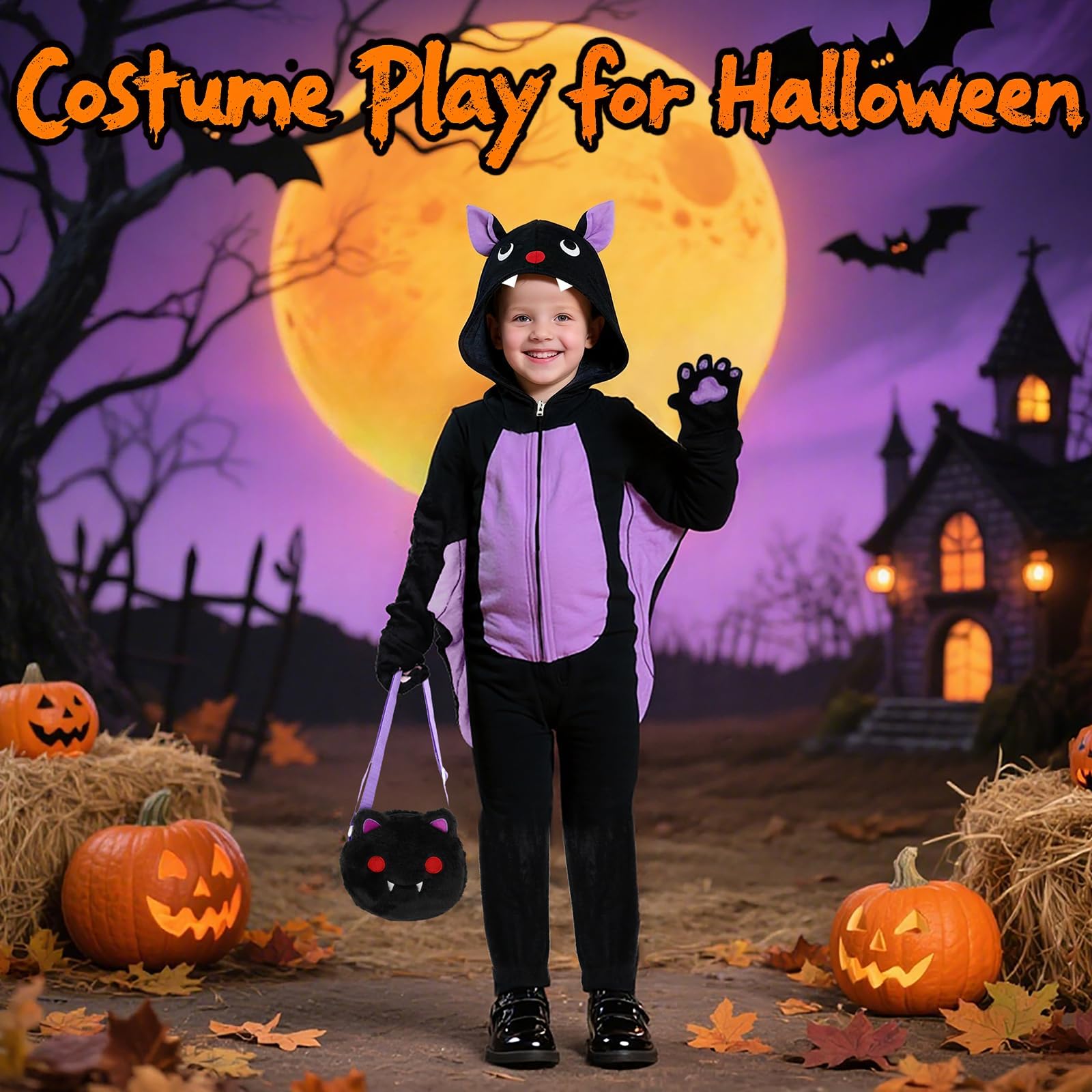 Learn2M bat costume front zipper for quick on-off and comfort