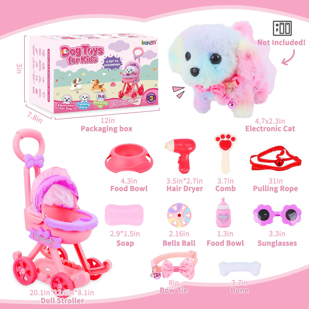 Learn2M puppy dress-up with bow tie and pink lace dress for role-play
