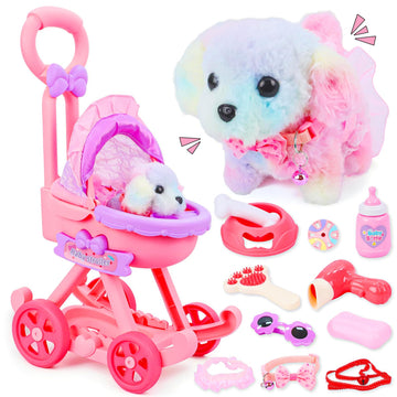 Learn2M puppy pushcart with bows and sunshade for pretend play