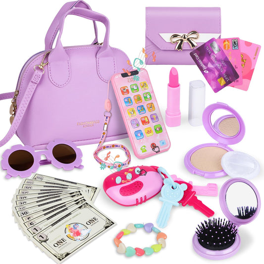 Learn2M Purple Play Purse purse with gold zipper for imaginative pretend shopping.