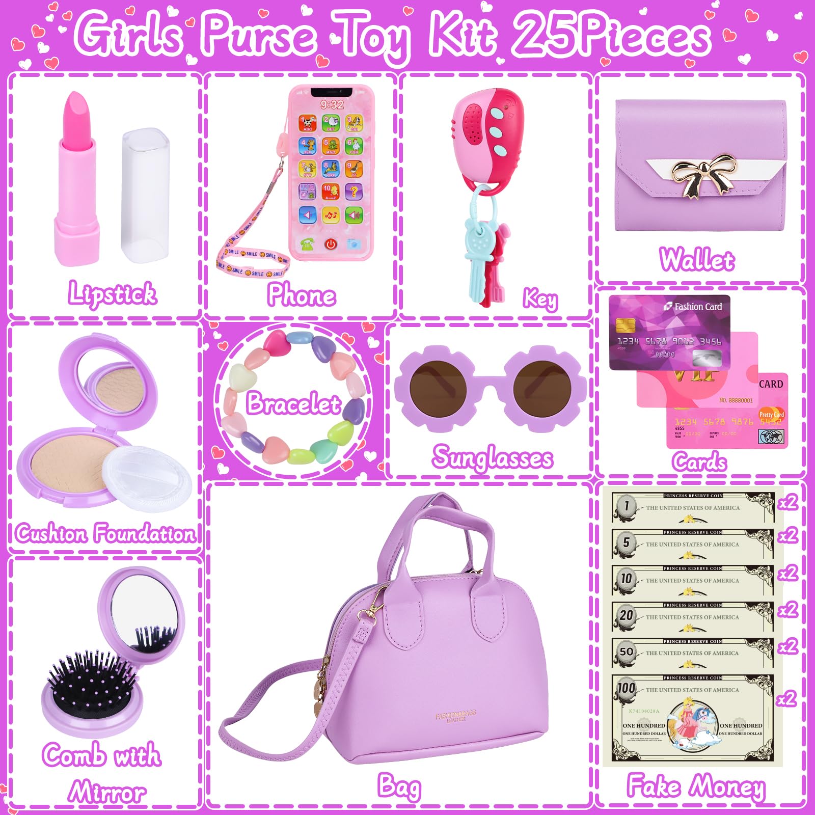 Learn2M Purple Play Purse Mirror Comb for grooming play.