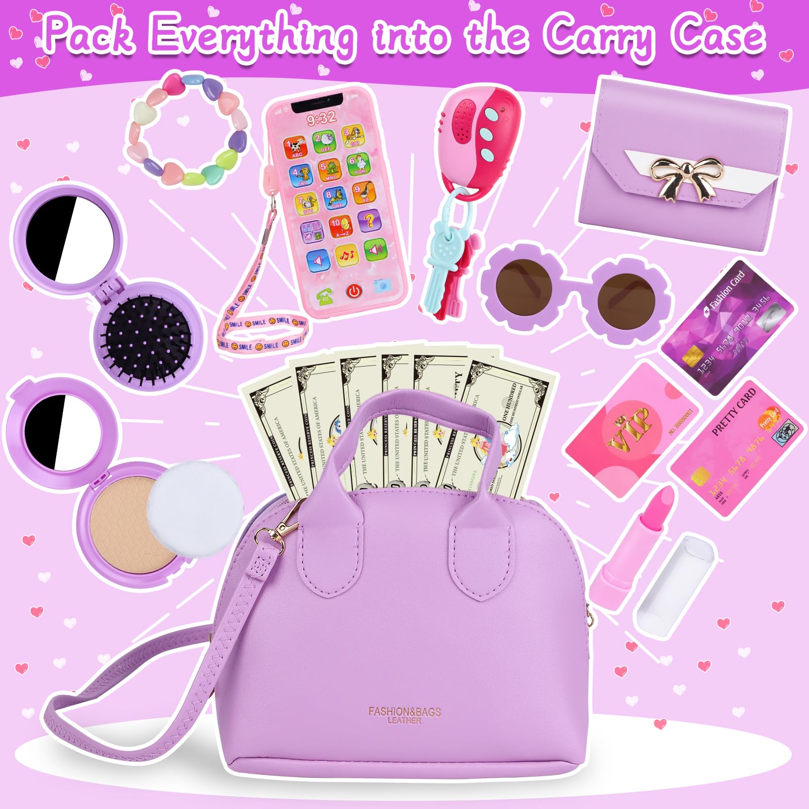 Learn2M Purple Play Purse Wallet for pretend budgeting and storage.
