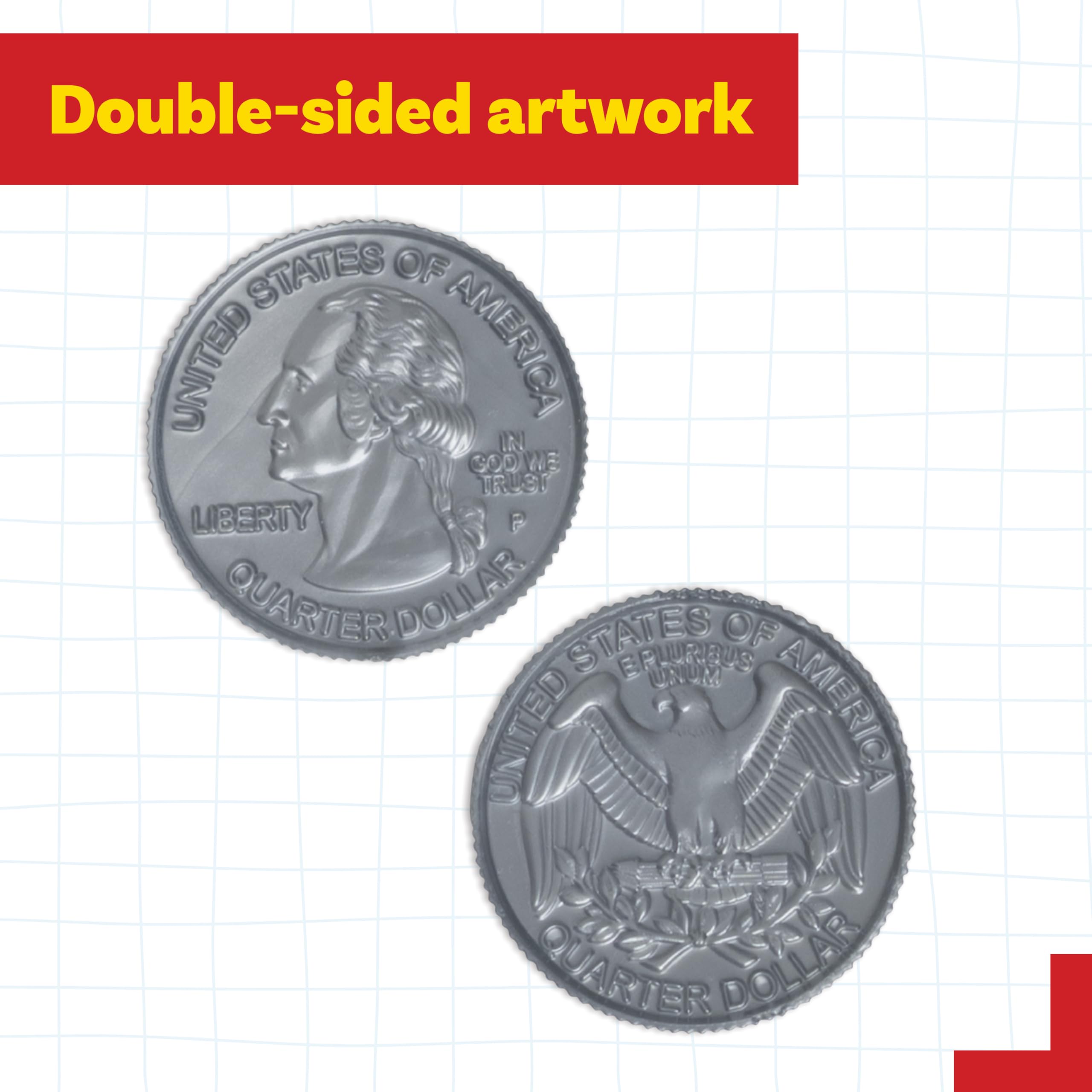 LEARNING ADVANTAGE Play Quarters coin size replicates real quarters for authentic practice