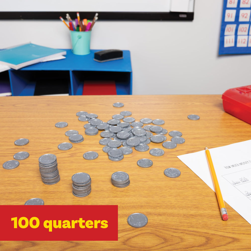 LEARNING ADVANTAGE Play Quarters realistic quarters with ridged edges for hands-on money lessons