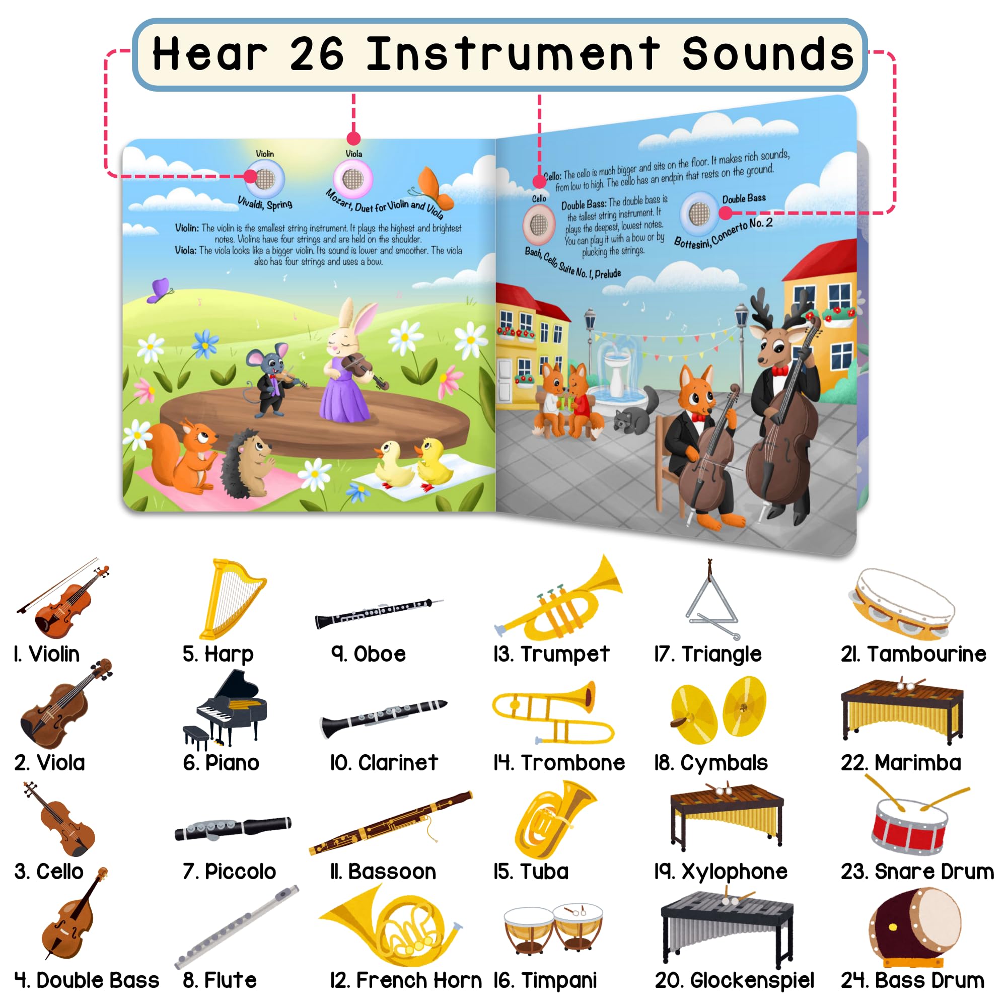 LEARNING BUGS Discover The Orchestra buttons image shows interactive play boosting language and motor skills.