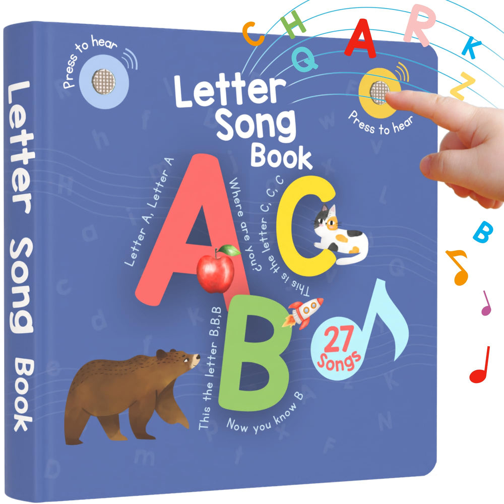 Learning Bugs interactive letter song book cover with bold colors for toddler engagement.