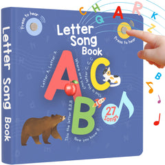 Learning Bugs interactive letter song book cover with bold colors for toddler engagement.