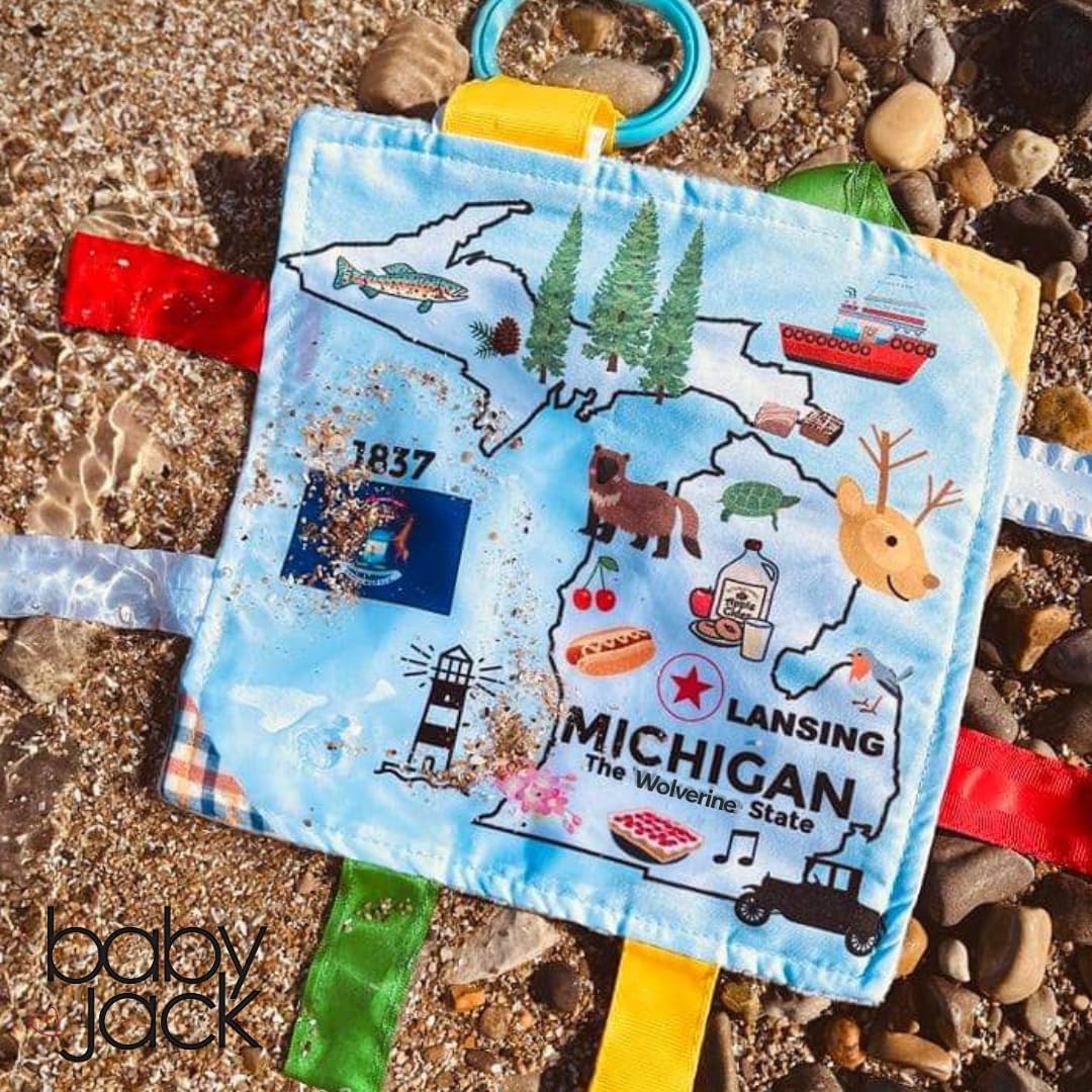 Gift-ready The Learning Lovey Michigan State Tag Toy for expectant moms