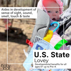 Stroller clip attachment keeps the toy within easy reach during outings.