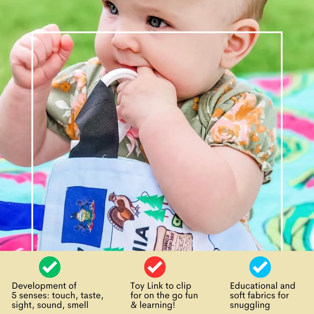 Stroller clip design keeps the toy within reach during outings.