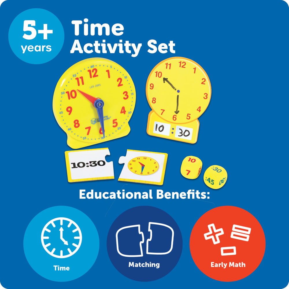 Learning Resources Time Activity Set foam dice support hands-on time games.