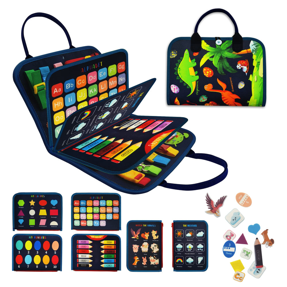 LearnToy Busy Board in handbag-style design promotes quiet travel time and fine motor practice