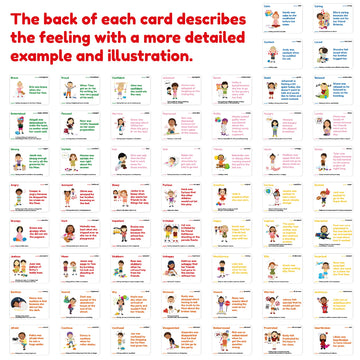 Learnworx Bright color illustrations on emotion cards spark attention and memory during learning.